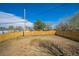 Wide shot of the spacious back yard featuring a wood fence, a power pole, and wire at 6494 Magnolia St, Commerce City, CO 80022