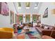 Cozy living room featuring hardwood floors, skylights, and stylish decor at 10886 E Crestline Cir, Englewood, CO 80111