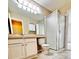 Bathroom featuring single sink vanity, standing shower, and tiled flooring at 4788 Laurelglen Ln, Highlands Ranch, CO 80130