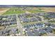 Stunning aerial view of a vibrant neighborhood with green spaces and mountain views at 5880 Beeler Ct, Denver, CO 80238
