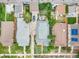 Aerial neighborhood view features tidy lawns and established trees at 2421 N York St, Denver, CO 80205