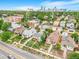 Scenic aerial view of a neighborhood featuring lush greenery and a skyline in the background at 2421 N York St, Denver, CO 80205