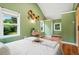 Spacious bedroom with green walls, a skylight and large windows providing a bright interior at 9390 W 14Th Ave, Lakewood, CO 80215