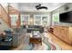 Living room with cozy sectional sofa, wood floors and large windows at 1121 S Williams St, Denver, CO 80210