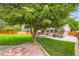 Spacious backyard with mature trees, wooden deck, patio seating, and firepit at 12013 W 56Th Cir, Arvada, CO 80002