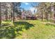 Lovely home exterior featuring expansive lawn, mature trees, and a charming elevated deck at 1653 Gore Dr, Larkspur, CO 80118