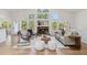 Bright living room featuring a fireplace, large windows, hardwood floors, and neutral colors at 1653 Gore Dr, Larkspur, CO 80118