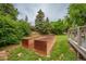Raised garden beds in backyard, green grass, with new growth, and mature trees nearby at 4571 S Memphis St, Aurora, CO 80015