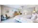 Bedroom featuring a ceiling fan, carpet floors, television, and ensuite bathroom at 463 Locust St, Denver, CO 80220