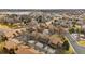 Bird's-eye view of a townhome community with tree-lined streets and a nearby lake at 2263 E 129Th Ave, Thornton, CO 80241