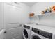 Laundry room with new front load washer and dryer, a white shelf, and white walls at 4680 Copeland Loop # 204, Highlands Ranch, CO 80126