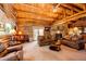 Cozy living room featuring log walls, a stone fireplace, and comfortable seating at 2965 Wagner St, Strasburg, CO 80136