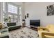 Bright living room with tall windows, hardwood floors, and stylish modern decor at 1600 S Quebec Way # 8, Denver, CO 80231