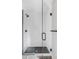 Modern tiled shower with glass door, black hardware, and shower niche at 1541 Glencoe St, Denver, CO 80220