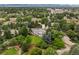 Scenic aerial perspective of the home, its lush green surroundings, mature trees, and the neighborhood beyond at 5698 Green Oaks Dr, Greenwood Village, CO 80121