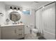 Updated bathroom featuring a modern vanity and subway tile shower at 5698 Green Oaks Dr, Greenwood Village, CO 80121