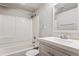 Clean bathroom with a tub, toilet and vanity with a mirror at 875 S Quebec St # 24, Denver, CO 80247