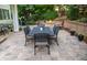 Paver patio with outdoor dining furniture and fire pit in a landscaped backyard at 6588 S Sheridan Loop, Littleton, CO 80123