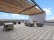 Expansive rooftop patio with a fireplace, ample seating, dining area, and stunning panoramic views of mountains at 1898 S Bannock St # 209, Denver, CO 80223