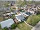 Aerial view of a quaint neighborhood with a charming home, swimming pool, and manicured landscaping at 1615 S Elizabeth St, Denver, CO 80210