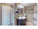 Bathroom featuring modern vanity, well-lit mirror, and decorative towel rack at 3282 W 66Th Ave, Denver, CO 80221
