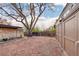 The backyard features a spacious shed, rock ground cover, and large mature tree at 3650 Chimayo Rd, Littleton, CO 80123