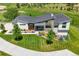 Stunning home featuring modern architectural design, stone accents, and lush landscaping in an aerial view at 10205 Inspiration Dr, Parker, CO 80138