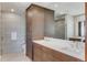 Modern bathroom with double vanity, spacious shower, and ample storage at 1133 14Th St # 3320, Denver, CO 80202