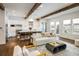 Comfortable living room and kitchen featuring hardwood floors, bright lighting, and stylish furniture at 2966 Casalon Cir, Superior, CO 80027