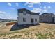 New construction home's backyard featuring a wooden fence, minimal landscaping, and partial grass coverage at 10065 Quari Ct, Commerce City, CO 80022