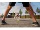 Dog runs on a dog park with a tennis ball between the legs of a person at 27554 E Byers Ave, Aurora, CO 80018