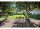 Community green space featuring a bench shaded by mature trees at 3144 S Wheeling Way # 106, Aurora, CO 80014