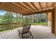 Covered deck with a lounge chair surrounded by lush trees and greenery at 207 Kelly E Rd, Boulder, CO 80302