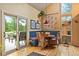 Sunny breakfast nook with built-in bench seating, wicker chairs, and sliding door access to the deck at 207 Kelly E Rd, Boulder, CO 80302