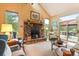 Inviting living room with vaulted ceiling, fireplace, and access to outdoor deck for indoor/outdoor living at 207 Kelly E Rd, Boulder, CO 80302