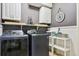 Modern laundry room with gray walls and a set of washer and dryer, perfect for efficient and organized laundry tasks at 2796 Newport Cir, Castle Rock, CO 80104