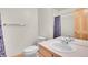 Bathroom features a single sink and charming bear-themed shower curtain at 31139 Tahoe Ct, Evergreen, CO 80439