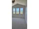 Bedroom featuring vaulted ceiling, neutral carpet, and windows overlooking lush green landscape at 12317 W Gould Ave, Littleton, CO 80127