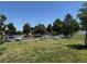 A neighborhood street view framed by large trees, grassy areas, and a clear, blue sky at 12317 W Gould Ave, Littleton, CO 80127