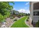 The backyard offers low-maintenance landscaping and a neatly manicured lawn at 4565 Colorado River Dr, Firestone, CO 80504