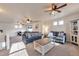 Relaxing living room with cozy sofas, ceiling fans and great lighting for entertaining Gathering and friends at 18096 E 104Th Way, Commerce City, CO 80022