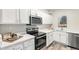 Modern kitchen with white cabinets and stainless steel appliances at 855 S Kalispell Cir # 103, Aurora, CO 80017