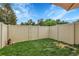 Fenced backyard featuring lush green grass, a statue and a secure private space at 9615 W Chatfield Ave # C, Littleton, CO 80128