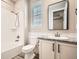 Bathroom featuring granite countertops and a shower/tub combo at 14952 Vienna Cir, Parker, CO 80134