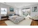 Well-lit main bedroom featuring a king bed, hardwood floors, and a private balcony with winter views at 1518 S Columbine St, Denver, CO 80210