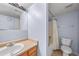 Bathroom with a single sink vanity, toilet, tub, and shower at 10 River Park Dr # A, Breckenridge, CO 80424