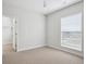 Bright bedroom with large window, neutral carpet and closet at 14337 Shasta Daisy Pt, Parker, CO 80134