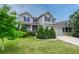 Well-maintained two-story home with gray siding, blue shutters, and a neatly landscaped front lawn at 2171 E 99Th Pl, Thornton, CO 80229