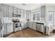 Modern kitchen featuring gray cabinets and stainless steel appliances at 20242 E Lasalle Pl, Aurora, CO 80013