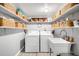 Organized laundry room with lots of storage baskets above the modern washer and dryer at 6389 S Monaco Ct, Centennial, CO 80111